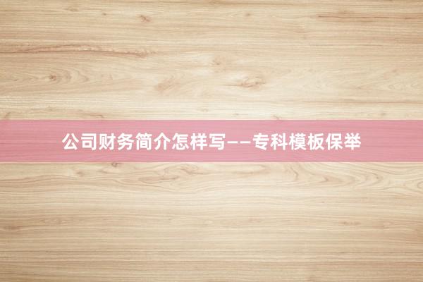 公司财务简介怎样写——专科模板保举